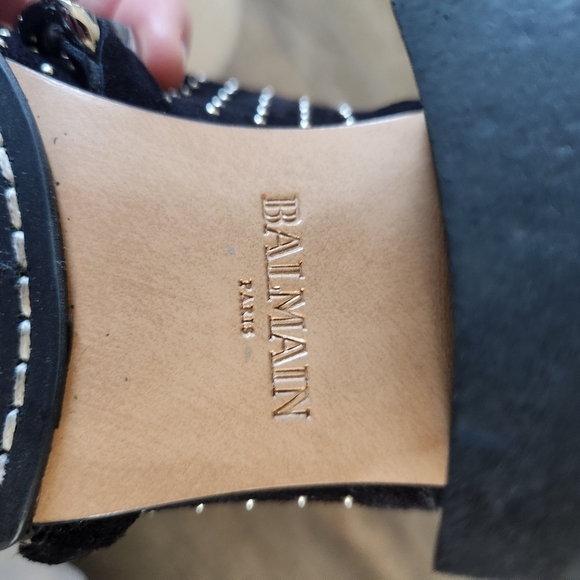 BALMAIN Paris Ella Black Suede short boot chain zippers studs italy 37.5 us 7.5 - Picture 8 of 16